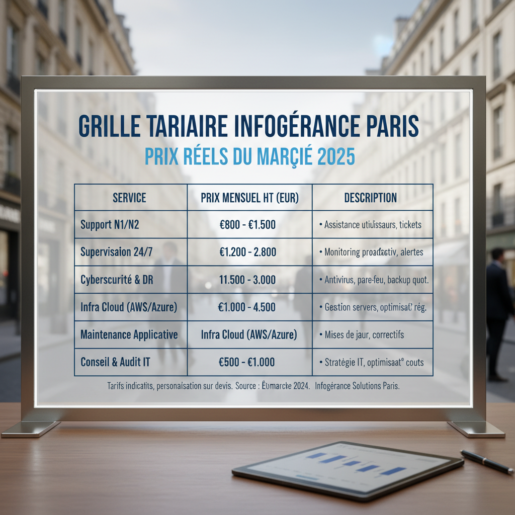 Grille tarifaire infogérance Paris avec prix réels du marché 2025